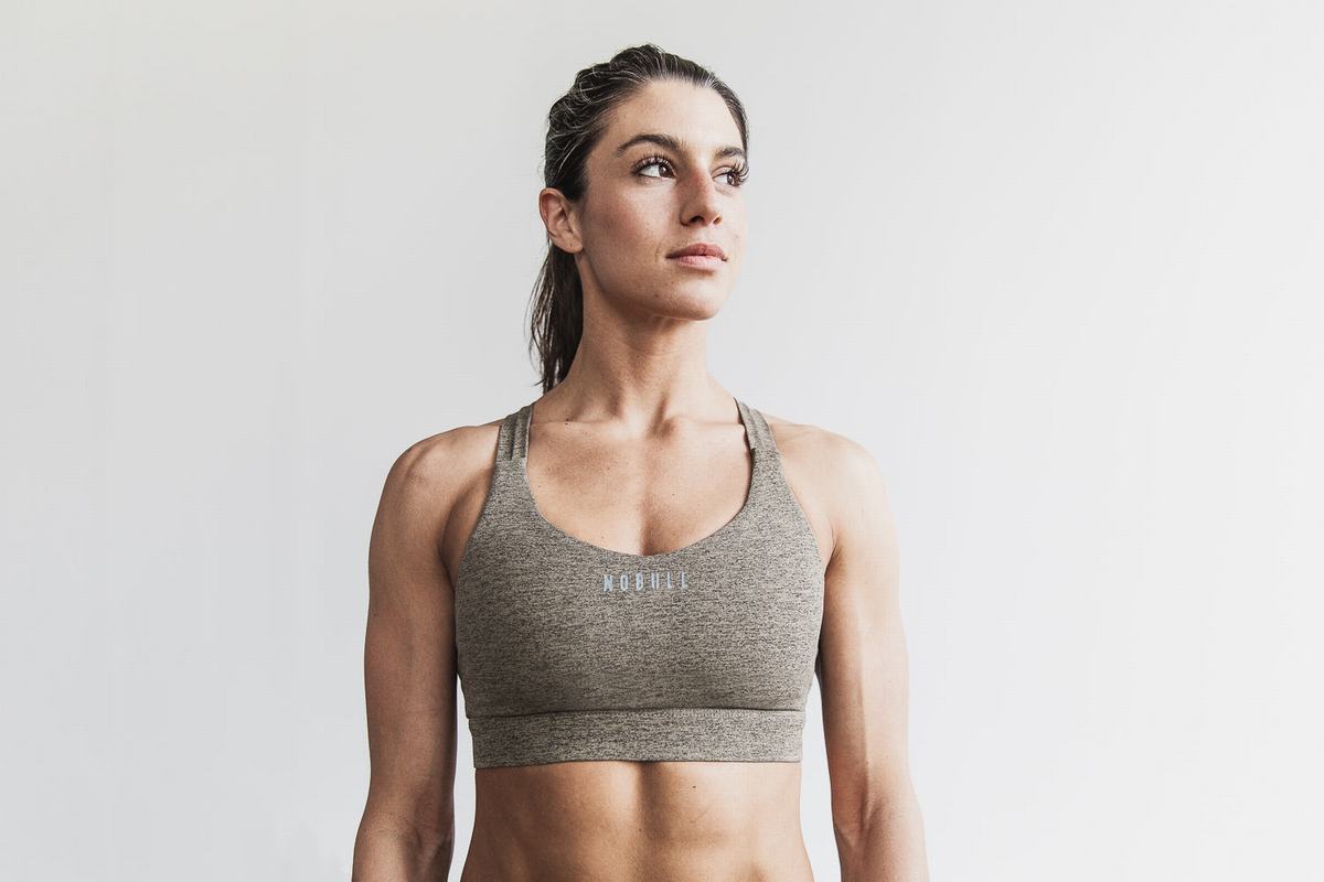 Nobull Pace Plush Heather Sport Bh Dames Khaki | 931652-ABS