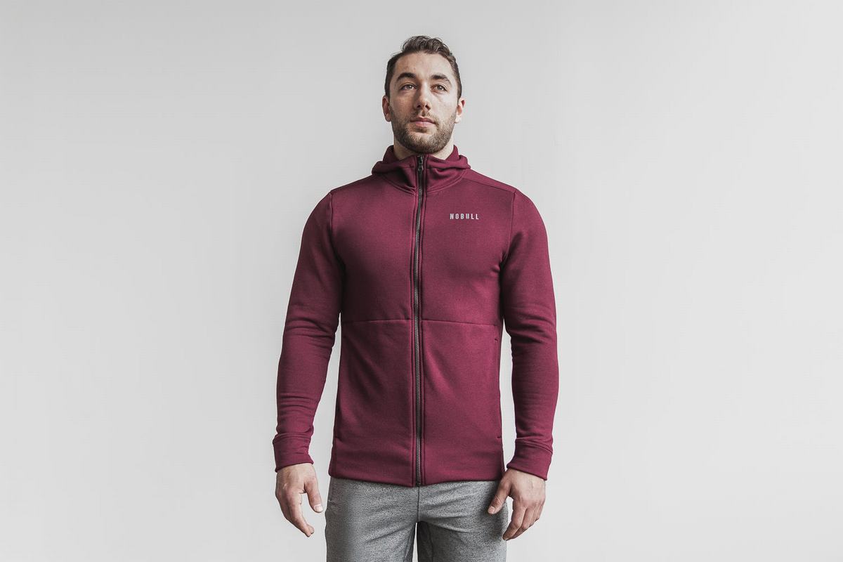 Nobull Performance Zip-up Hoodie Heren Dieprood | 563712-DPN
