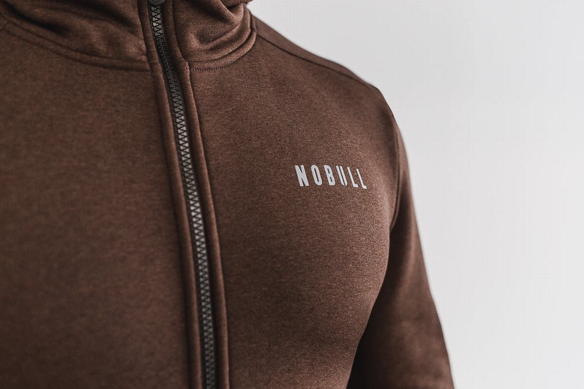 Nobull Performance Zip-up Hoodie Heren Koffie | 814569-NEC
