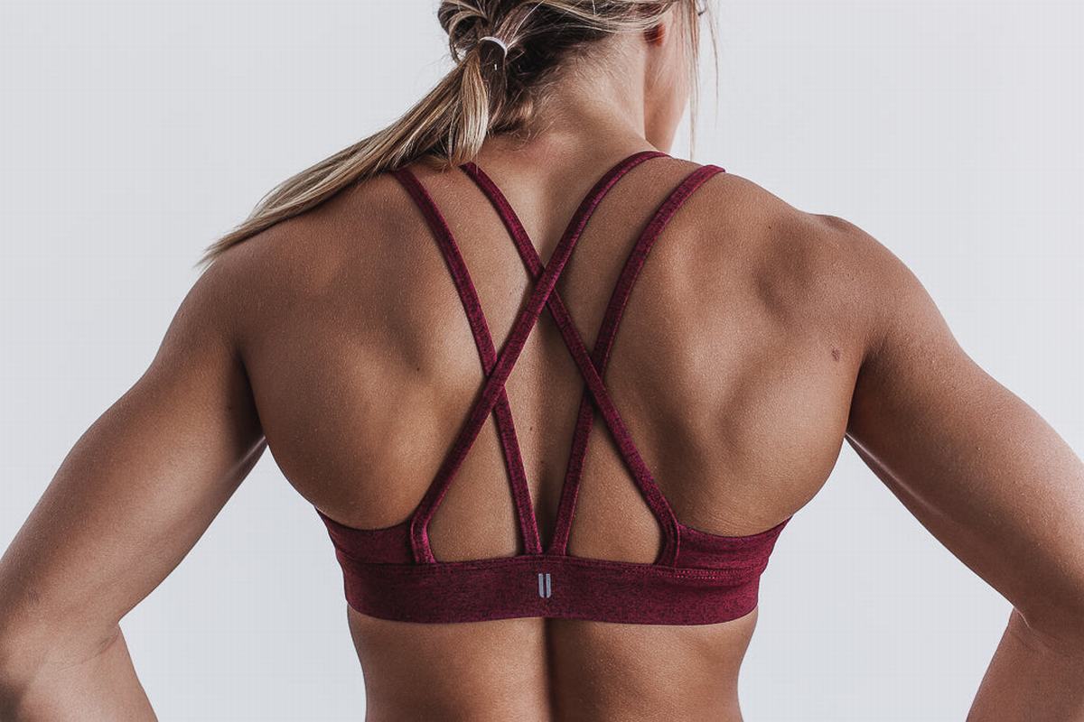 Nobull Plush Heather Sport Bh Dames Donkerrood | 913204-NGX