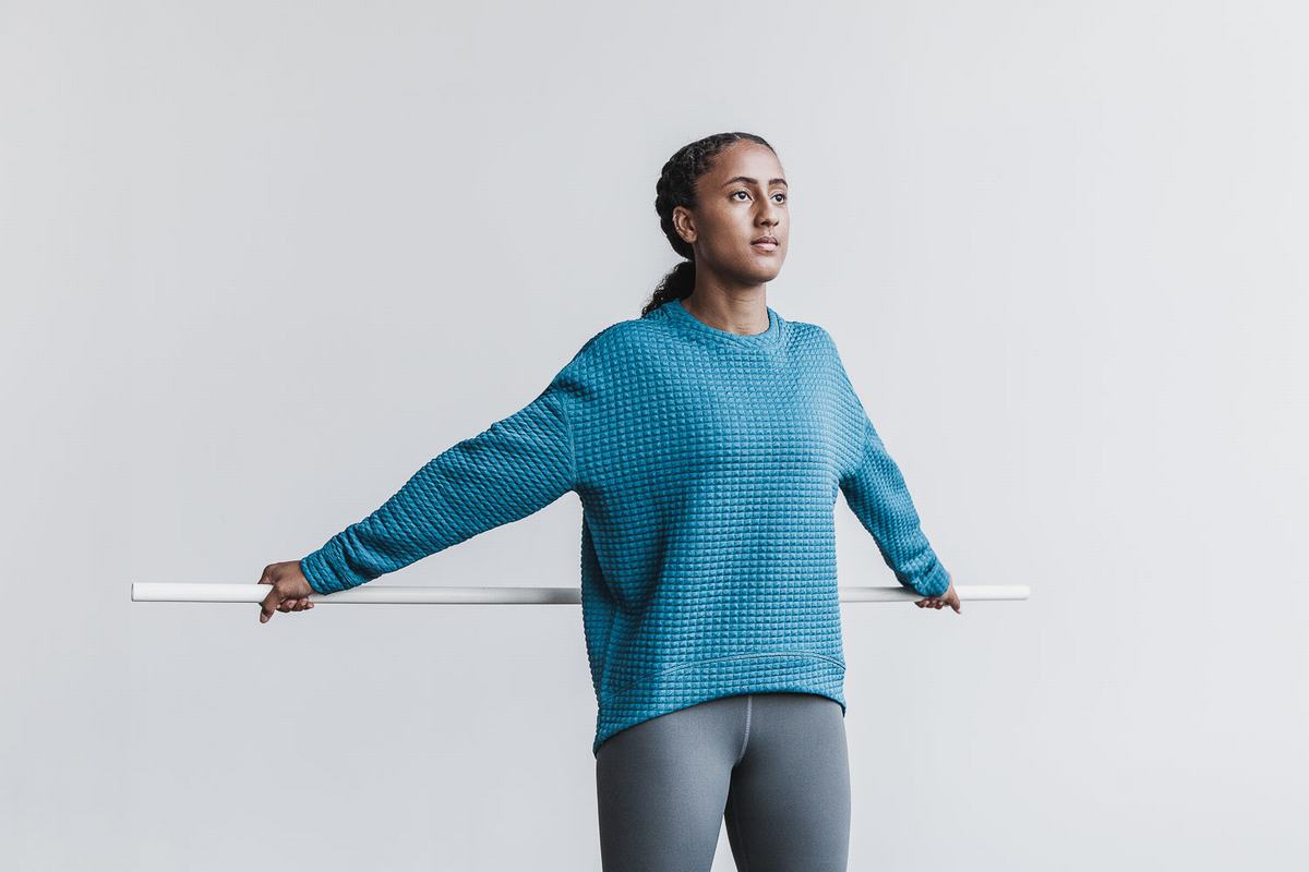 Nobull Quilted Crew Pullover Dames Grijs Blauw | 784016-JHN