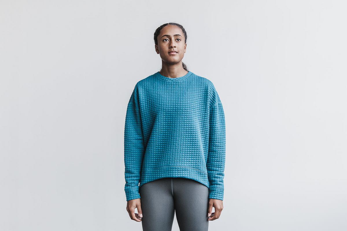 Nobull Quilted Crew Pullover Dames Grijs Blauw | 784016-JHN