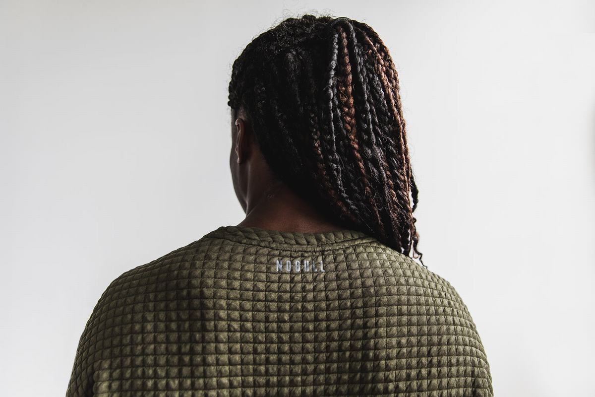 Nobull Quilted Crew Pullover Dames Groen | 567982-HSK