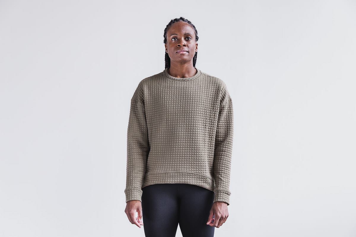 Nobull Quilted Crew Pullover Dames Lichtbruin | 642318-OKH