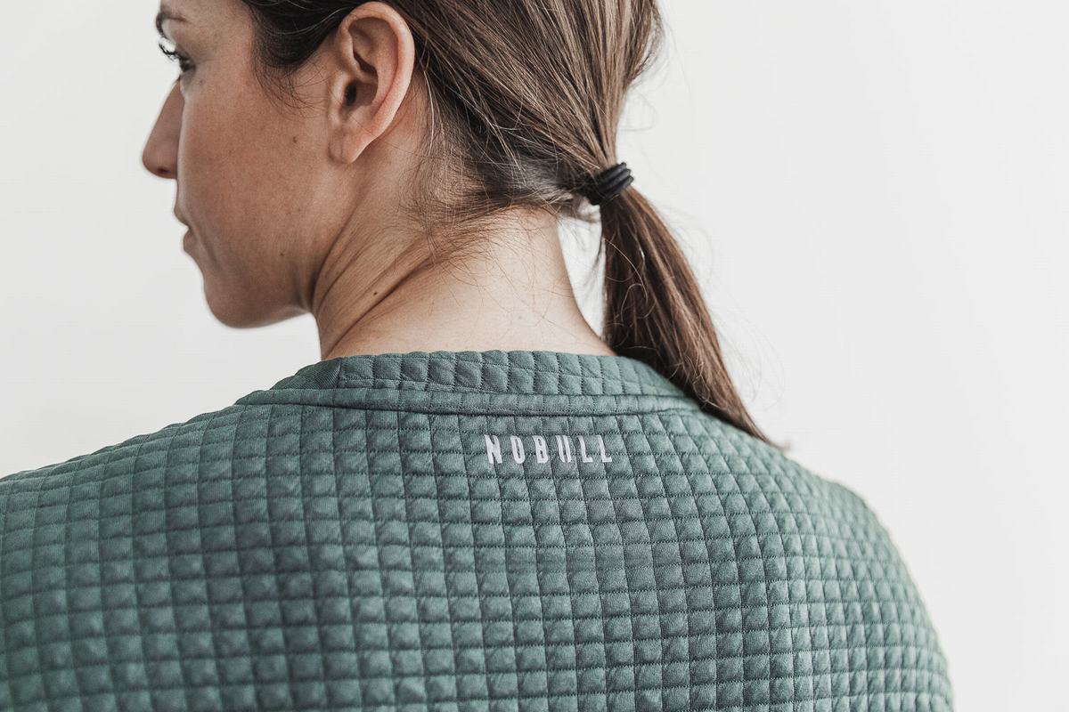 Nobull Quilted Crew Pullover Dames Olijfgroen | 217504-UIB