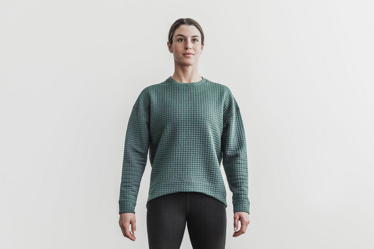 Nobull Quilted Crew Pullover Dames Olijfgroen | 217504-UIB