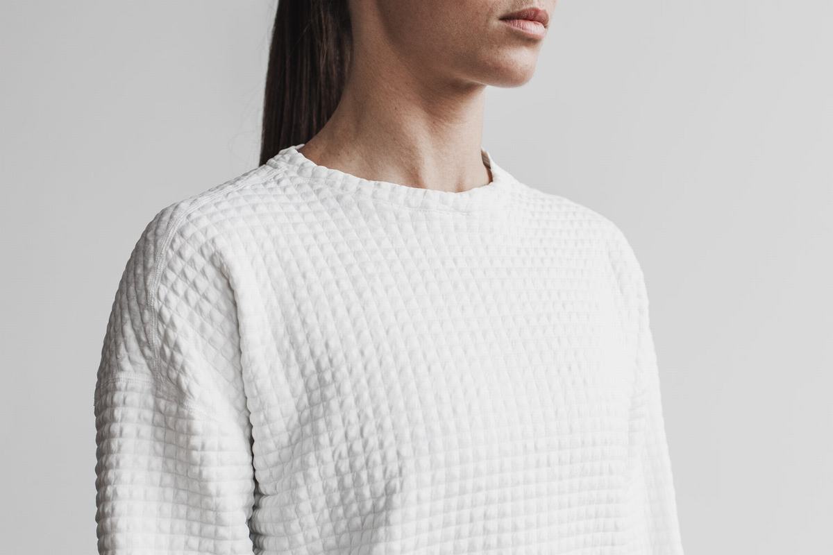 Nobull Quilted Crew Pullover Dames Wit | 864952-DHB