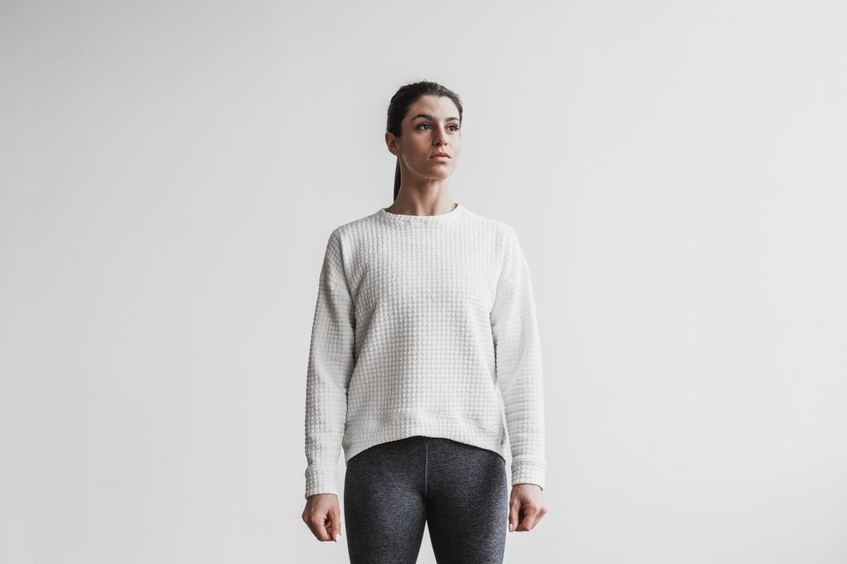 Nobull Quilted Crew Pullover Dames Wit | 864952-DHB