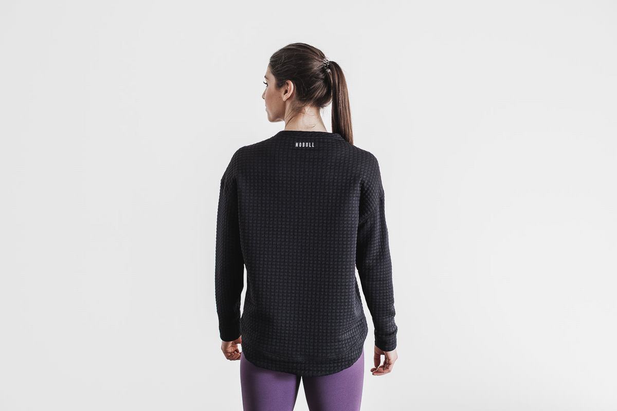 Nobull Quilted Crew Pullover Dames Zwart | 183205-ISV