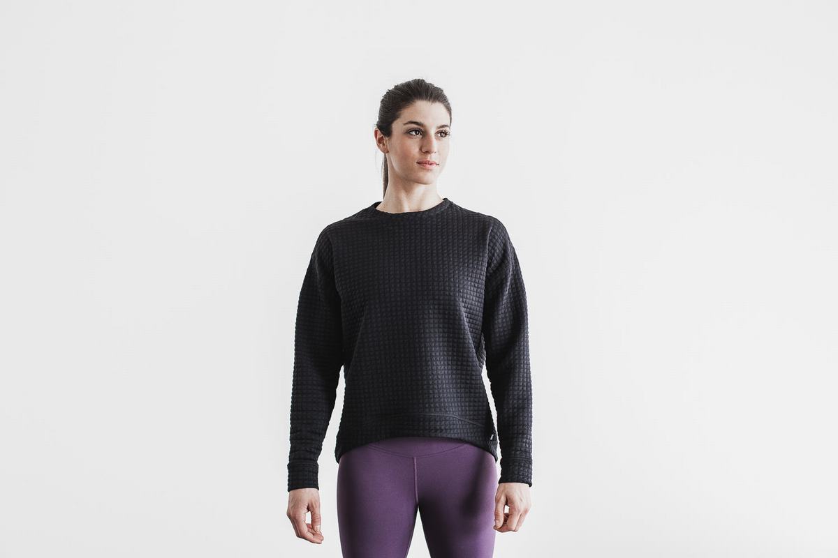 Nobull Quilted Crew Pullover Dames Zwart | 183205-ISV