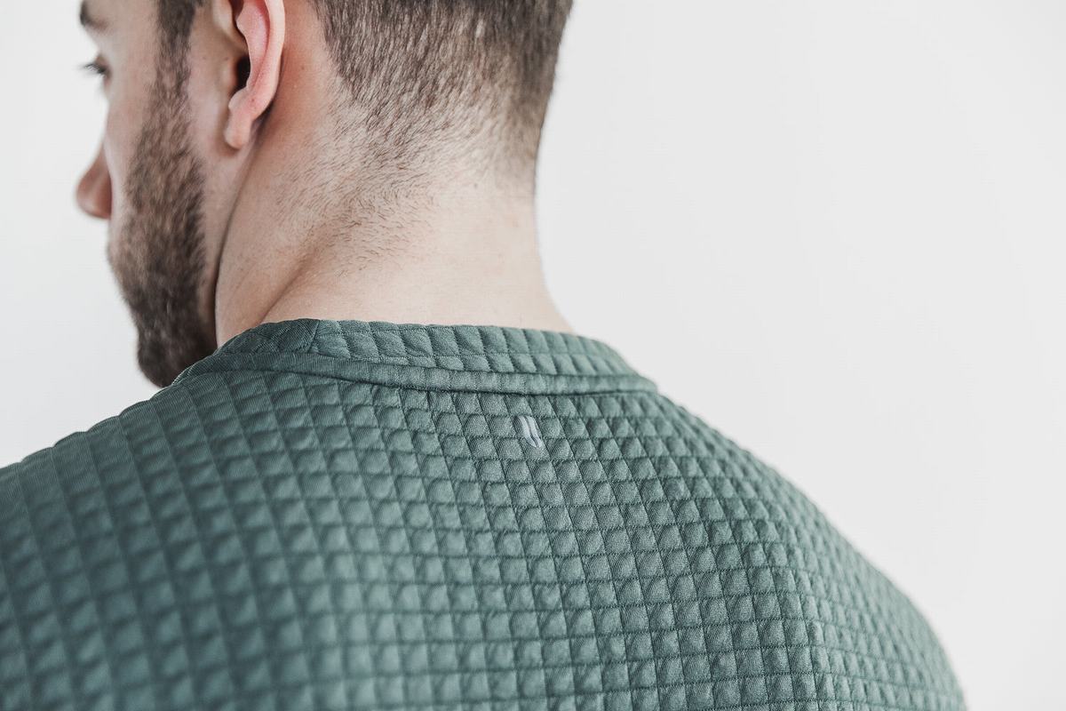 Nobull Quilted Crew Pullover Heren Olijfgroen | 805361-SOG
