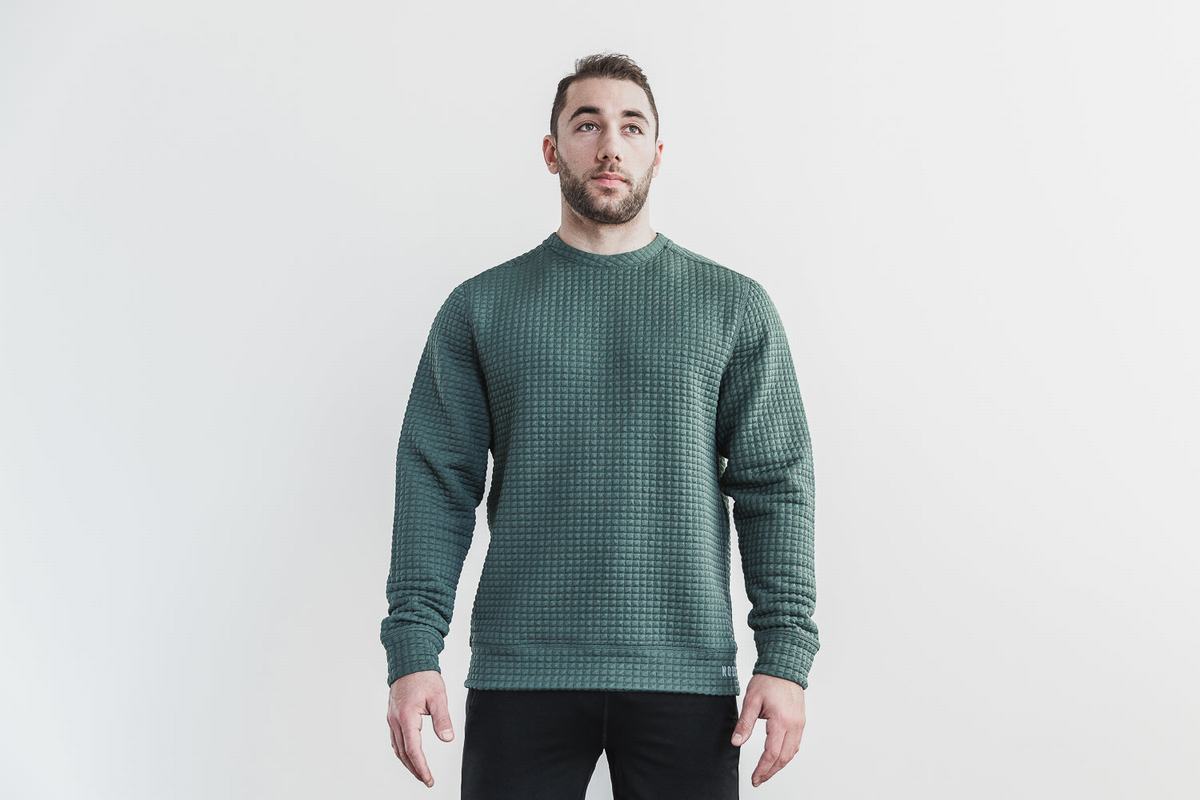 Nobull Quilted Crew Pullover Heren Olijfgroen | 805361-SOG