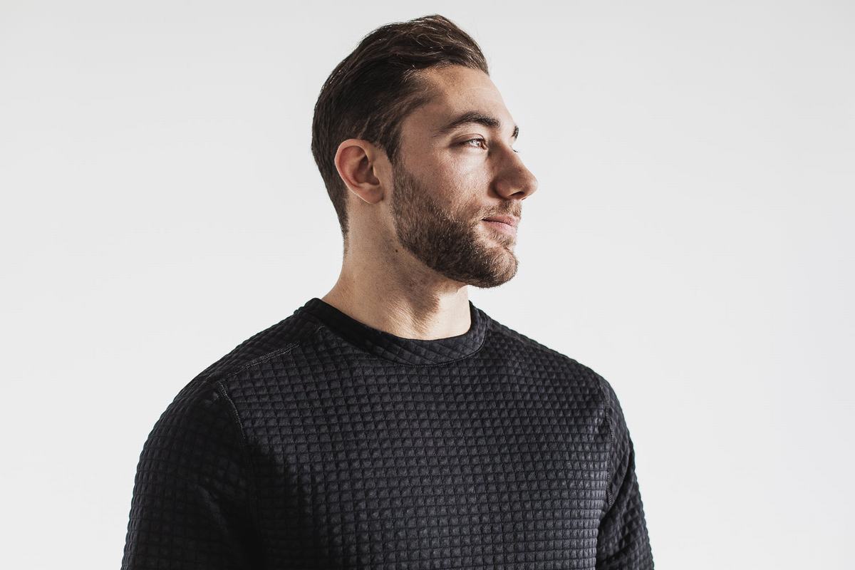 Nobull Quilted Crew Pullover Heren Zwart | 419650-DTO