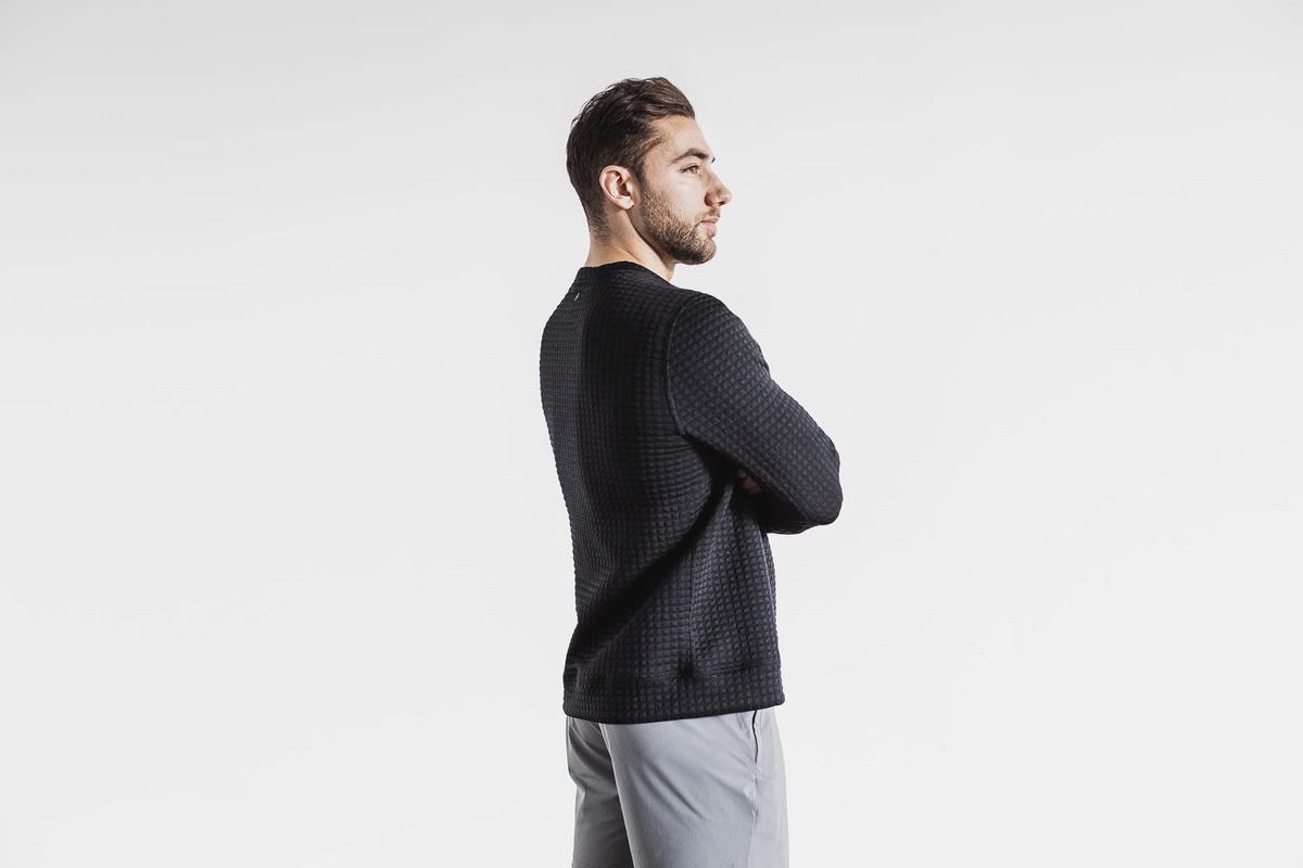 Nobull Quilted Crew Pullover Heren Zwart | 419650-DTO
