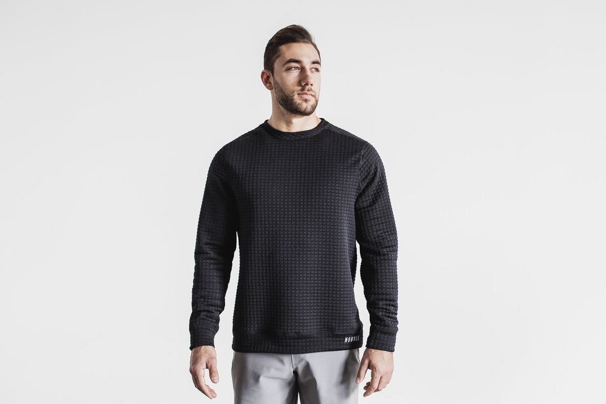 Nobull Quilted Crew Pullover Heren Zwart | 419650-DTO