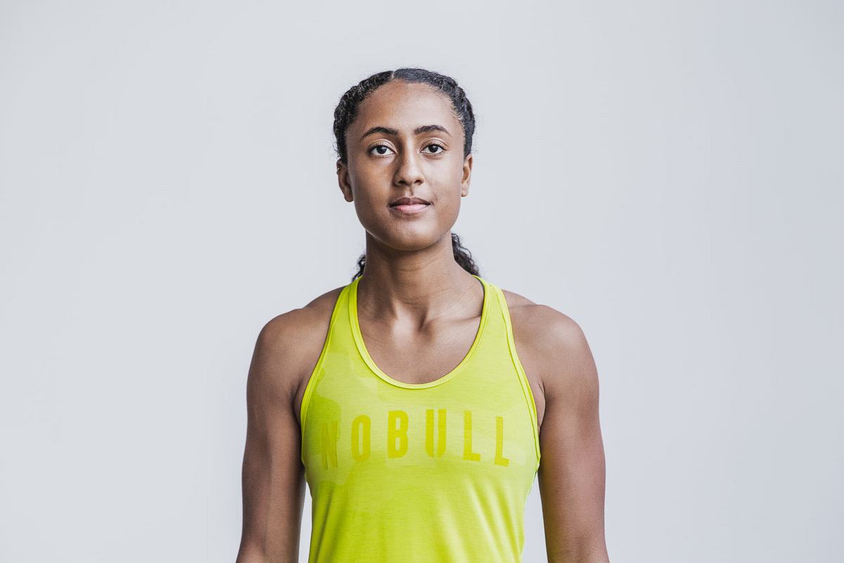 Nobull Racerback Tank Neon Tanktop Dames Geel Camo | 895603-TDL