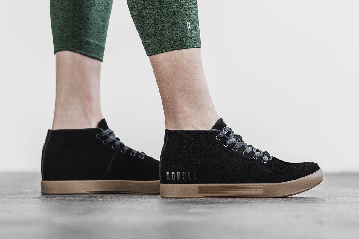 Nobull Suede Mid Trainer Fitness Schoenen Dames Zwart | 651073-TWS