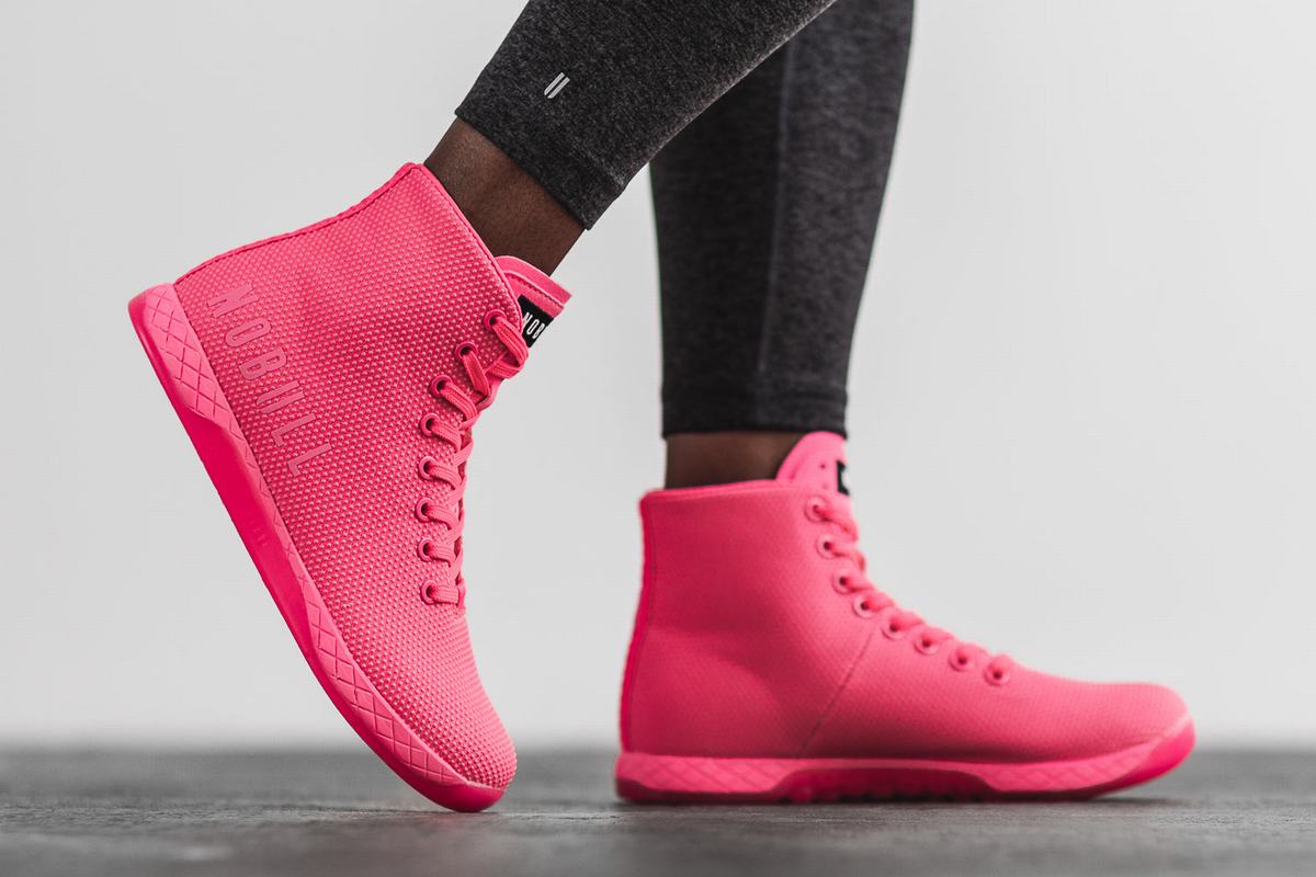 Nobull Superfabric High-Top Neon Trainer Fitness Schoenen Dames Roze | 431856-MJZ