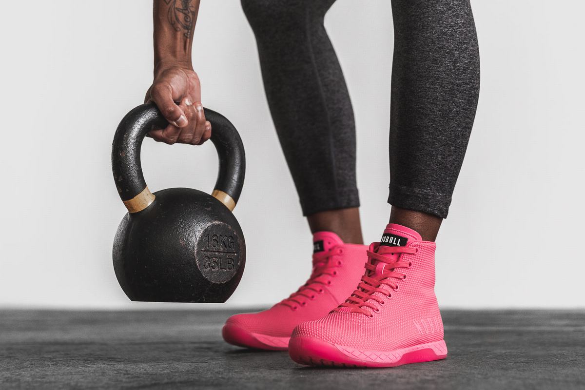 Nobull Superfabric High-Top Neon Trainer Fitness Schoenen Dames Roze | 431856-MJZ