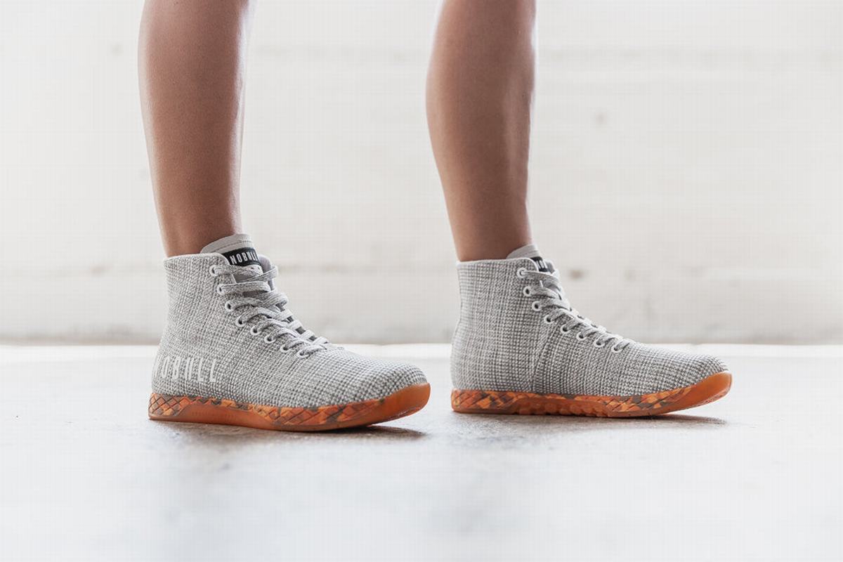 Nobull Superfabric High-Top Trainer Fitness Schoenen Dames Wit Oranje | 257196-EBM