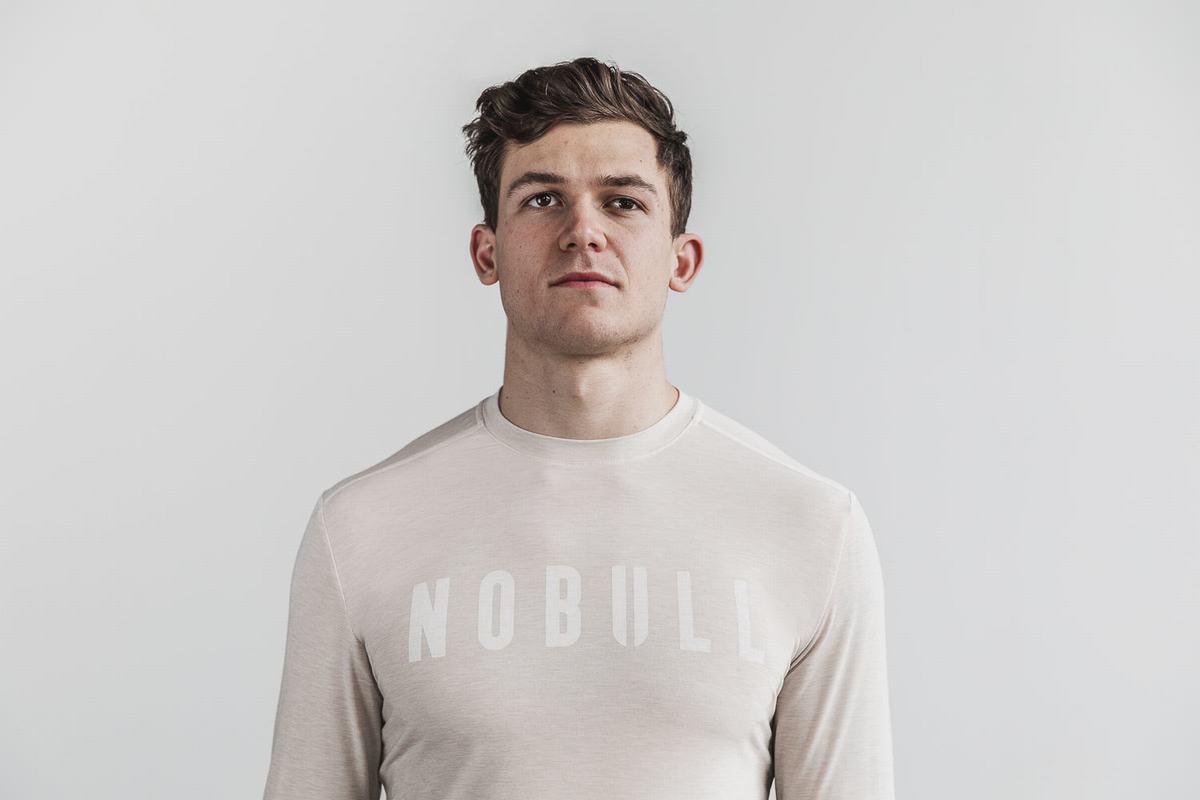 Nobull T-Shirt Lange Mouw Heren Beige | 853702-PFM