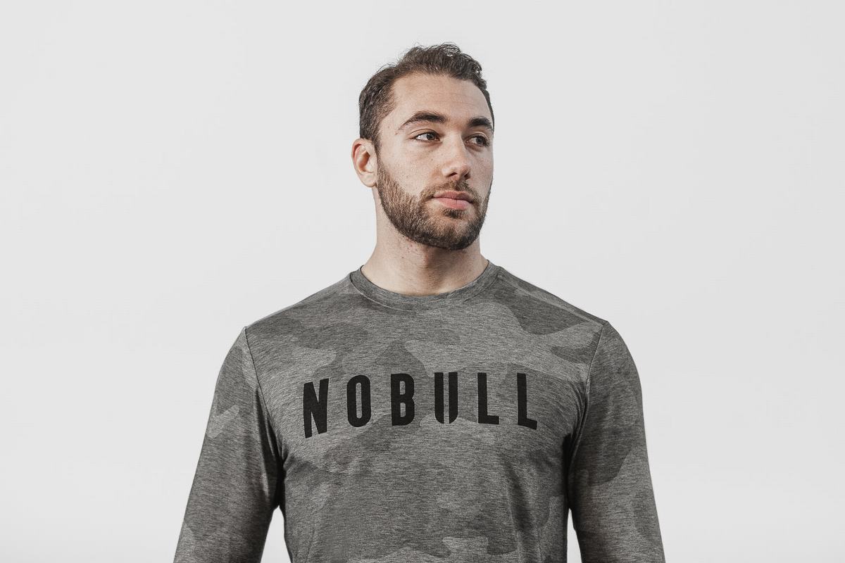 Nobull T-Shirt Lange Mouw Heren Grijs Camo | 156937-TGE