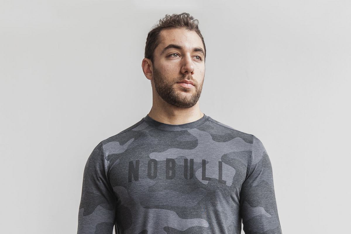 Nobull T-Shirt Lange Mouw Heren Grijs Camo | 267308-JVP