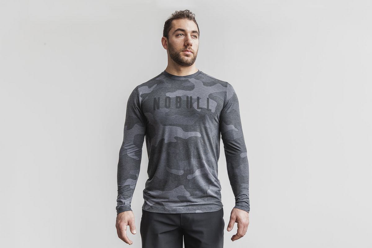 Nobull T-Shirt Lange Mouw Heren Grijs Camo | 267308-JVP