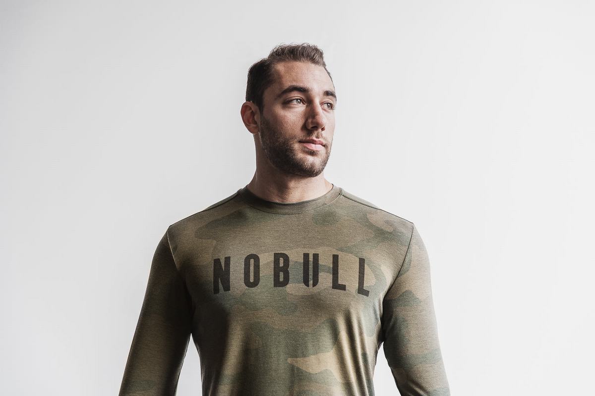 Nobull T-Shirt Lange Mouw Heren Groen Camo | 065431-RQX