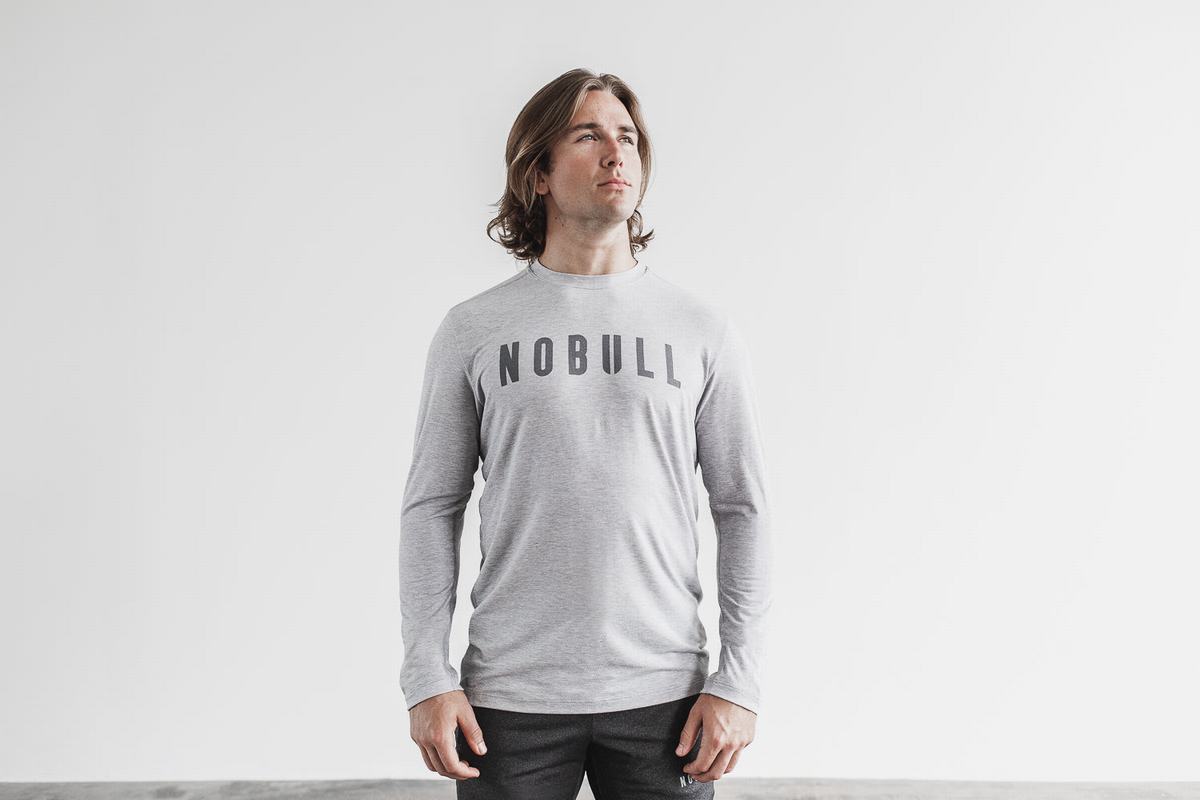 Nobull T-Shirt Lange Mouw Heren Lichtgrijs | 472560-BQS