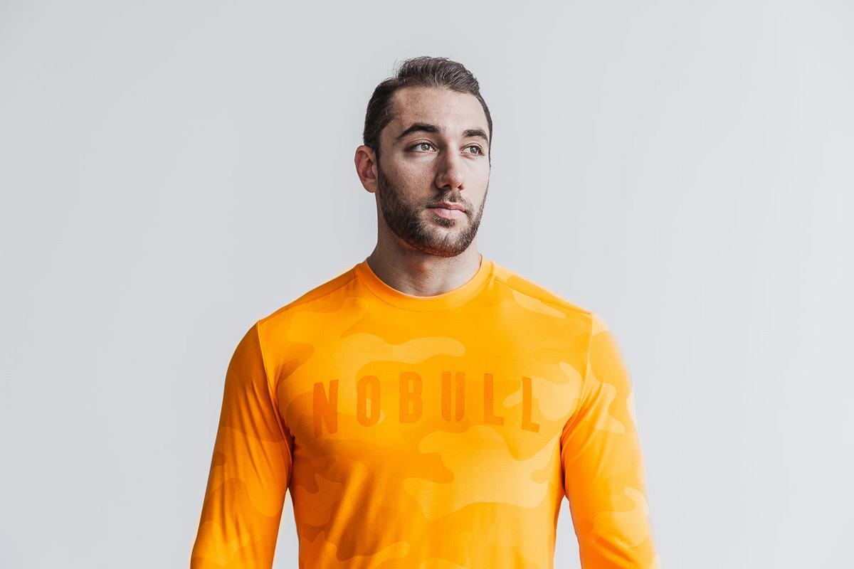 Nobull T-Shirt Lange Mouw Heren Oranje Camo | 874925-CUT