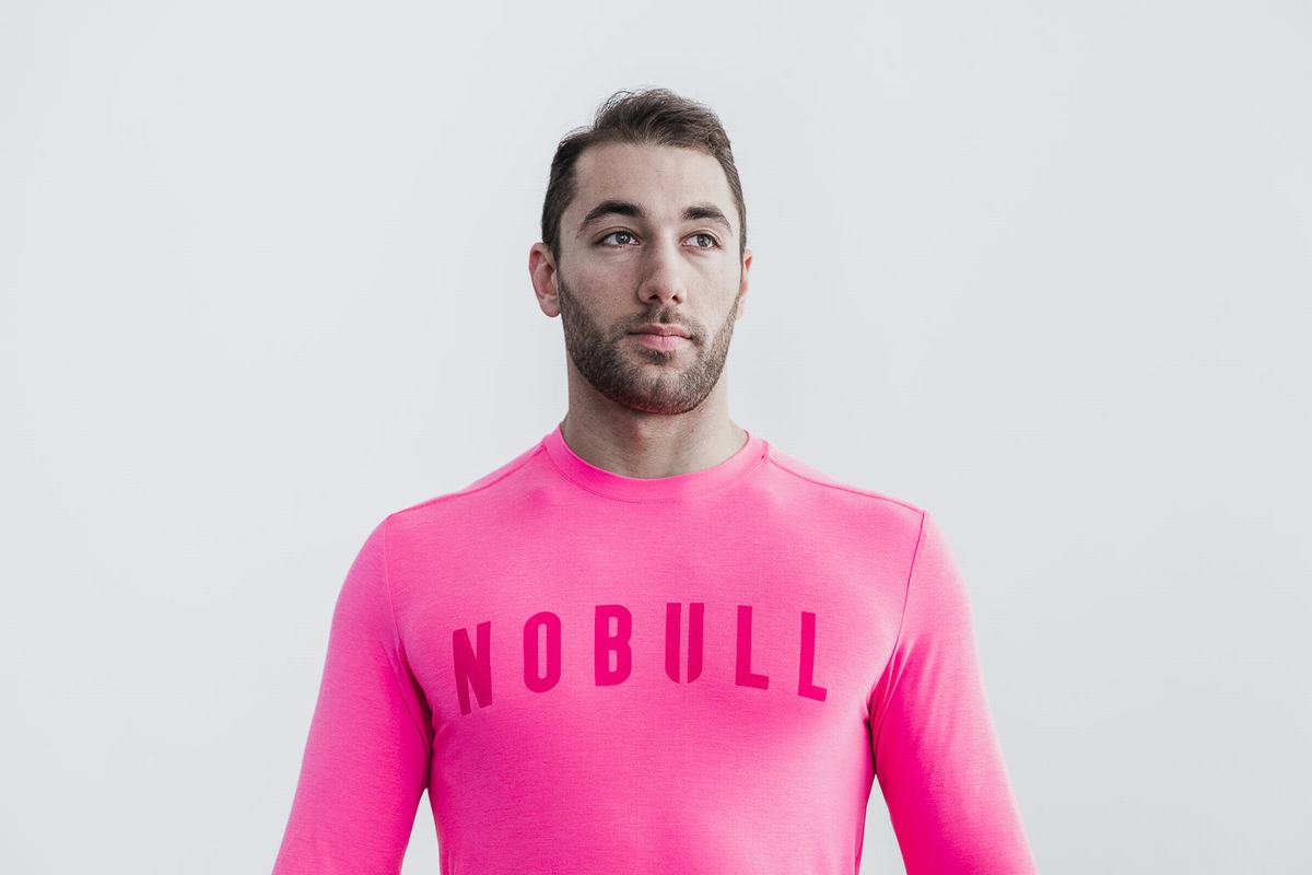 Nobull T-Shirt Lange Mouw Heren Roze | 594082-QMY