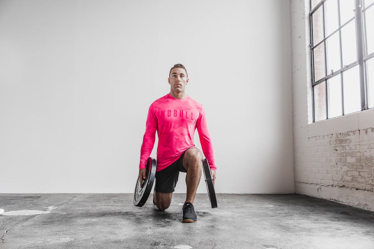Nobull T-Shirt Lange Mouw Heren Roze Camo | 426179-UDS