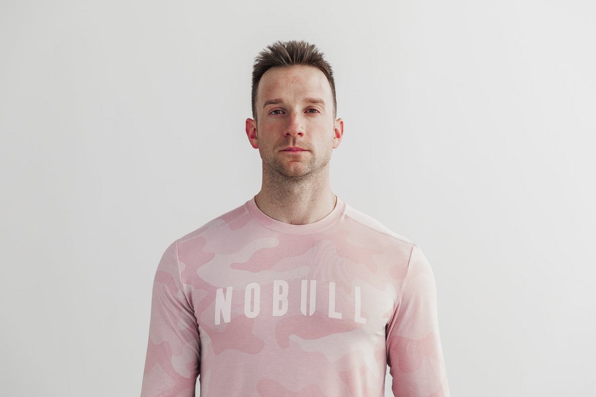 Nobull T-Shirt Lange Mouw Heren Roze Camo | 612750-JTP