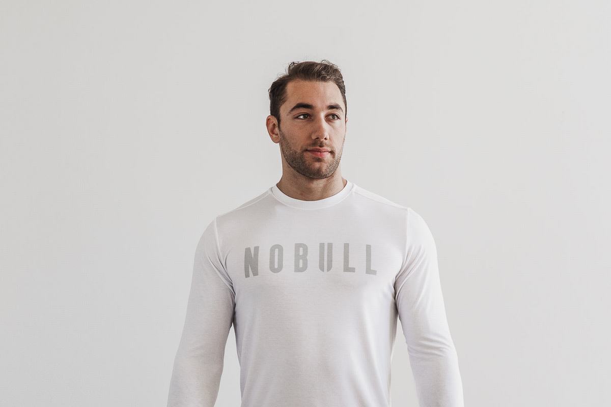 Nobull T-Shirt Lange Mouw Heren Wit | 409526-UMH