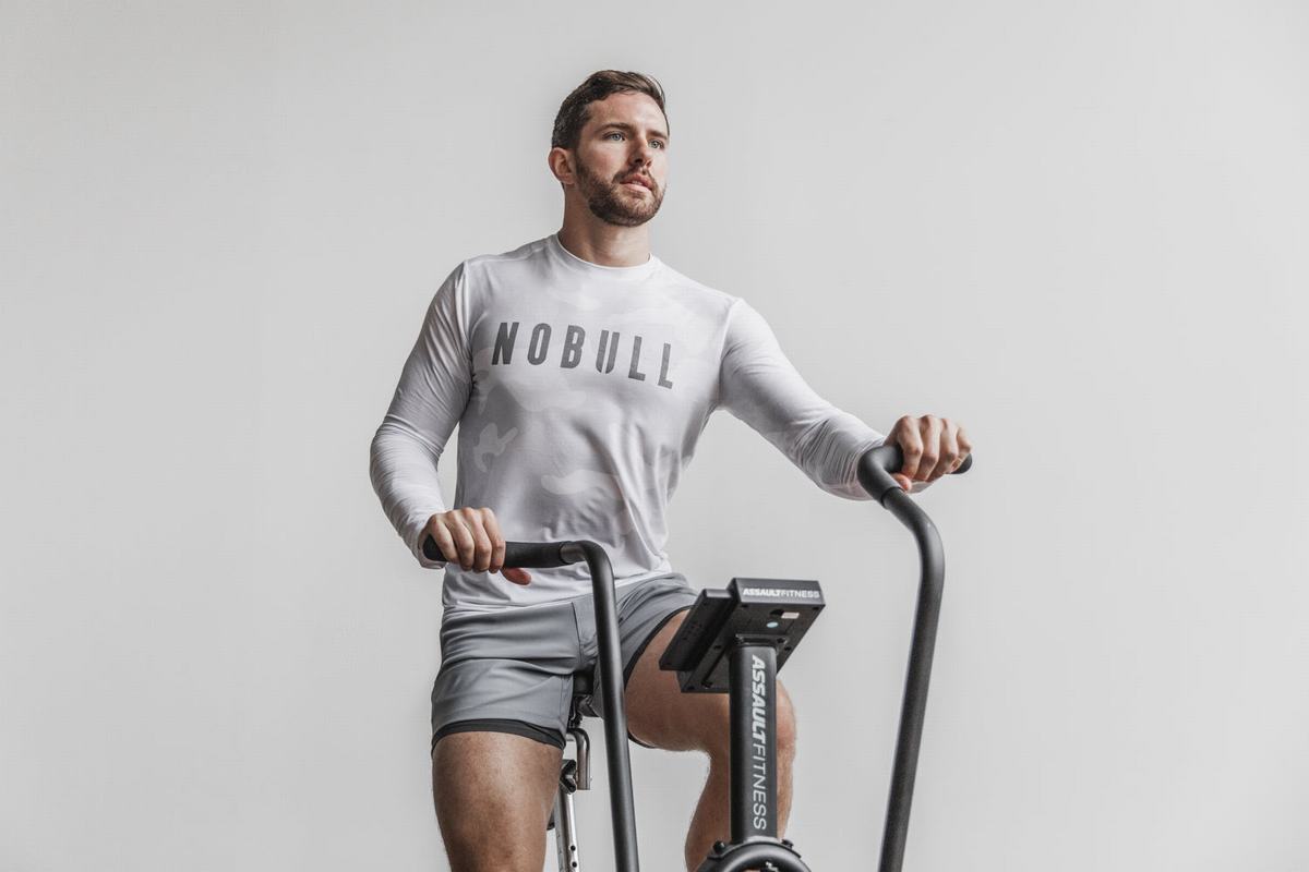 Nobull T-Shirt Lange Mouw Heren Wit Camo | 097624-ZSP