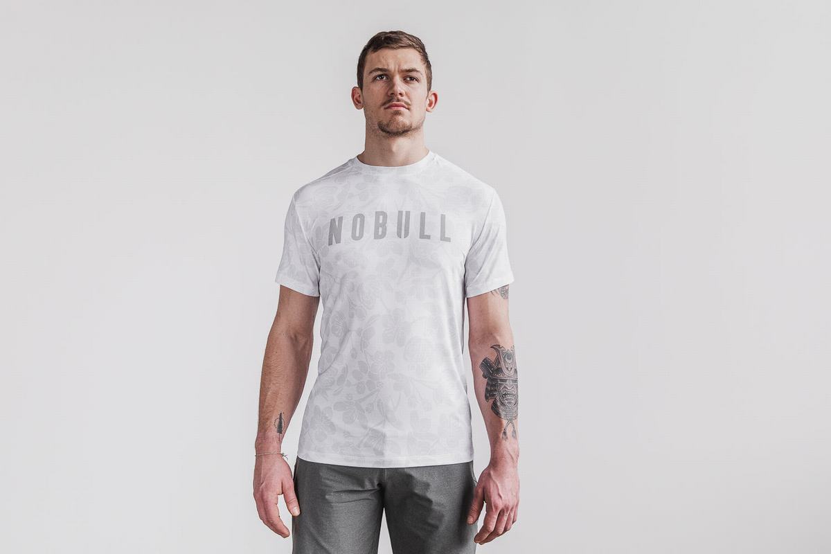 Nobull T-shirts Heren Wit Roze | 068134-RNW