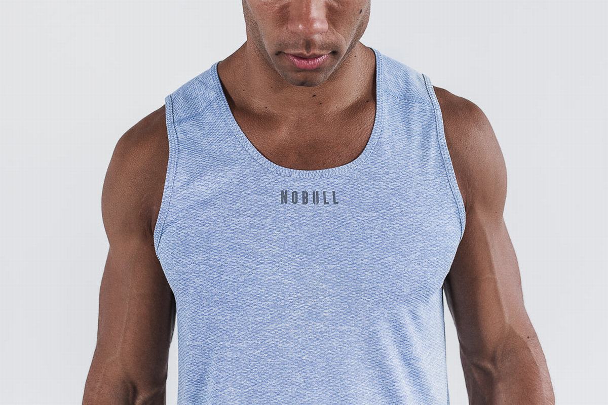 Nobull Textured Tank Tanktop Heren Lichtblauw | 784129-XFQ