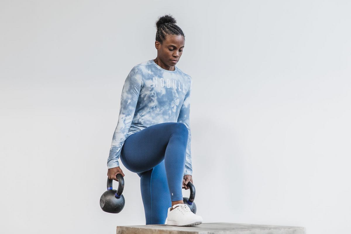 Nobull Tie-Dye T-Shirt Lange Mouw Dames Blauw | 072381-CHB