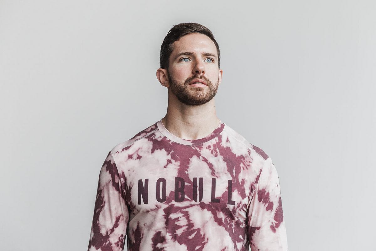 Nobull Tie-Dye T-Shirt Lange Mouw Heren Roze Donkerrood | 068917-FWZ