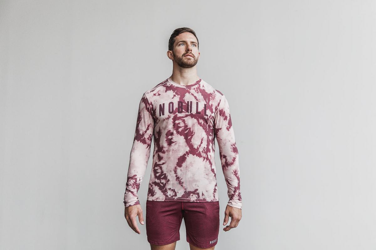 Nobull Tie-Dye T-Shirt Lange Mouw Heren Roze Donkerrood | 068917-FWZ