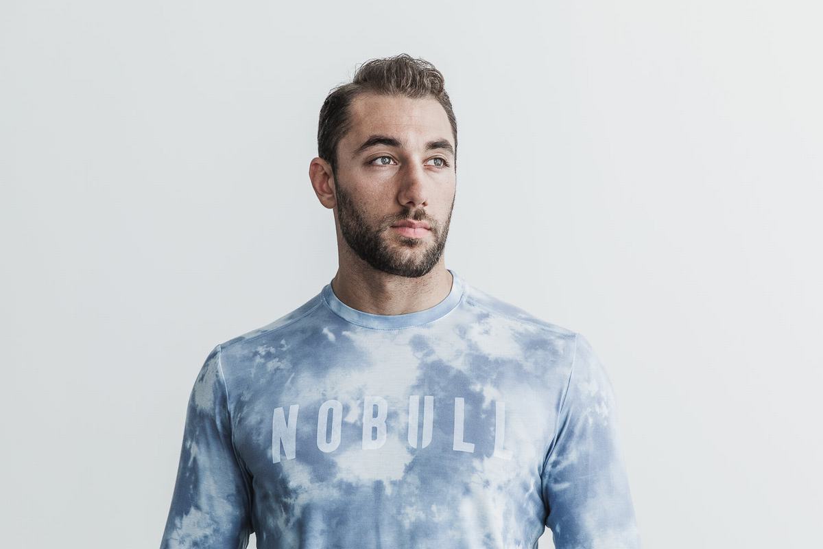 Nobull Tie-Dye T-Shirt Lange Mouw Heren Blauw | 209631-RYT