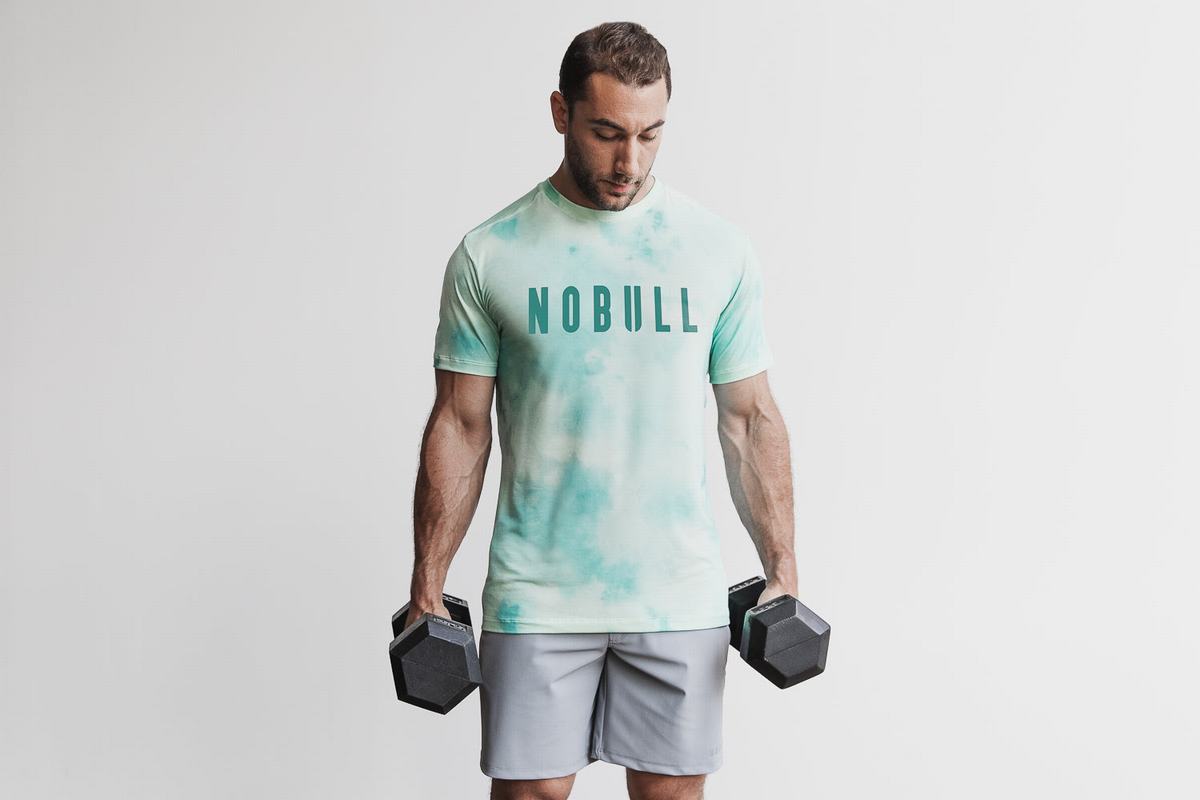 Nobull Tie-Dye T-shirts Heren Lichtturquoise | 957268-KUB