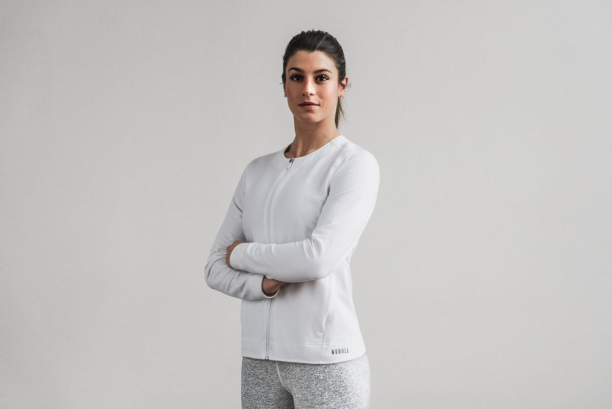 Nobull Twill Zip-up Jassen Dames Wit | 140253-SCU