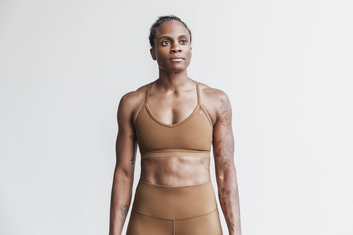 Nobull V-Neck Matte Sport Bh Dames Bruin | 986503-CAD