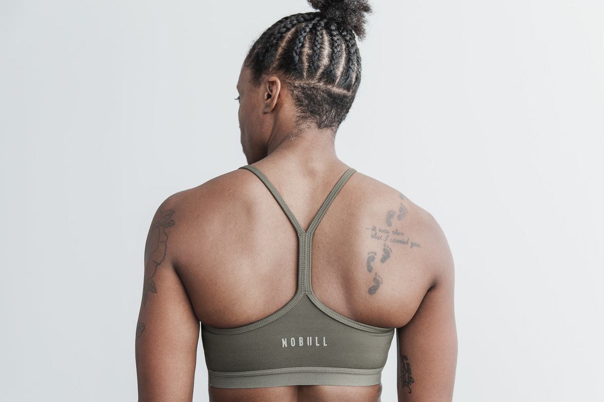 Nobull V-Neck Matte Sport Bh Dames Olijfgroen | 124578-PDE