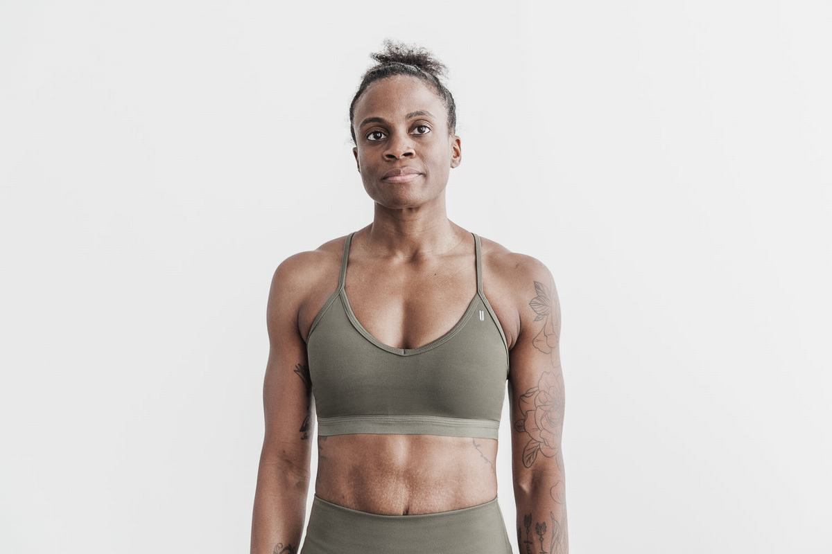 Nobull V-Neck Matte Sport Bh Dames Olijfgroen | 124578-PDE