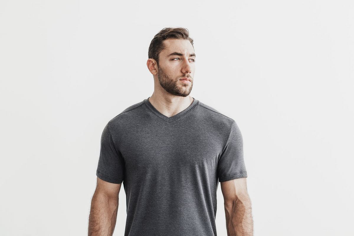Nobull V-Neck T-shirts Heren Diepgrijs | 461879-LHP