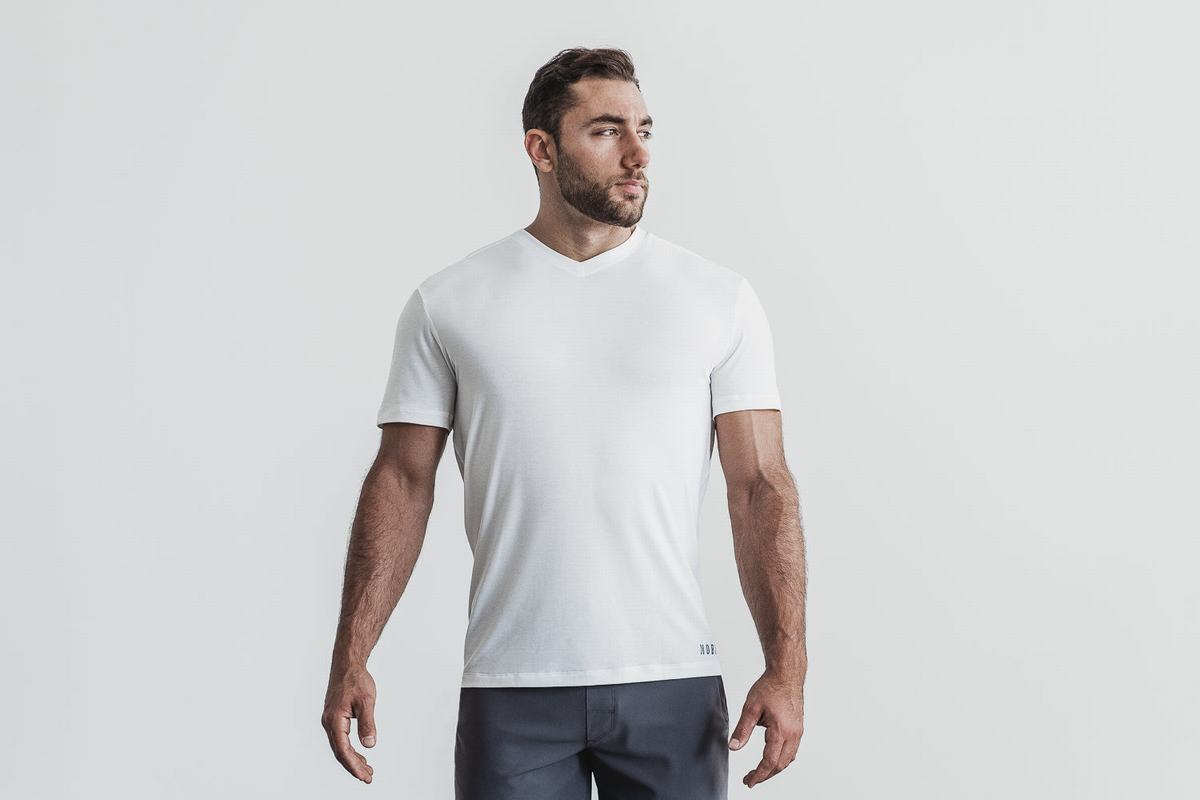 Nobull V-Neck T-shirts Heren Wit | 238607-ESG