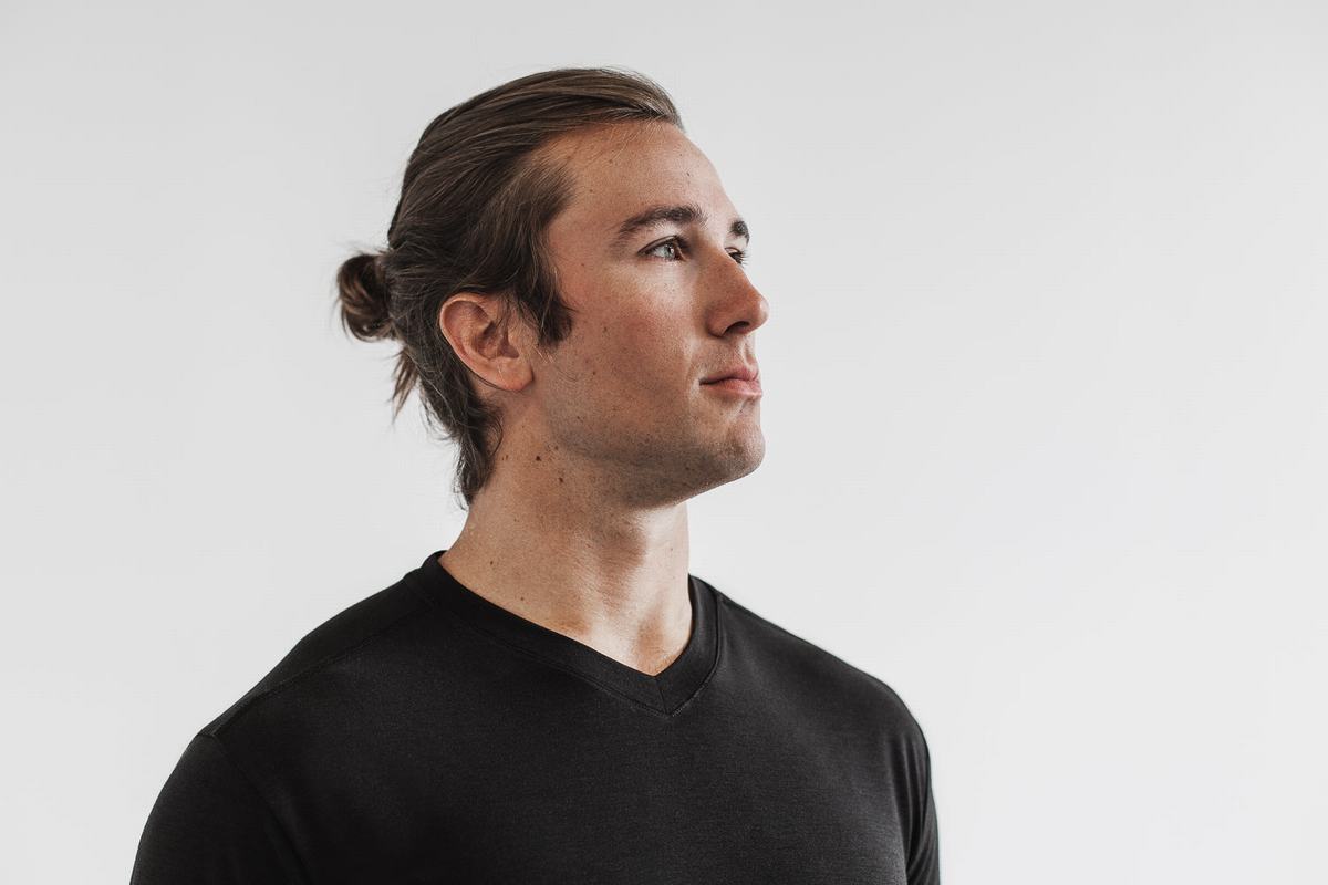 Nobull V-Neck T-shirts Heren Zwart | 027396-OMT